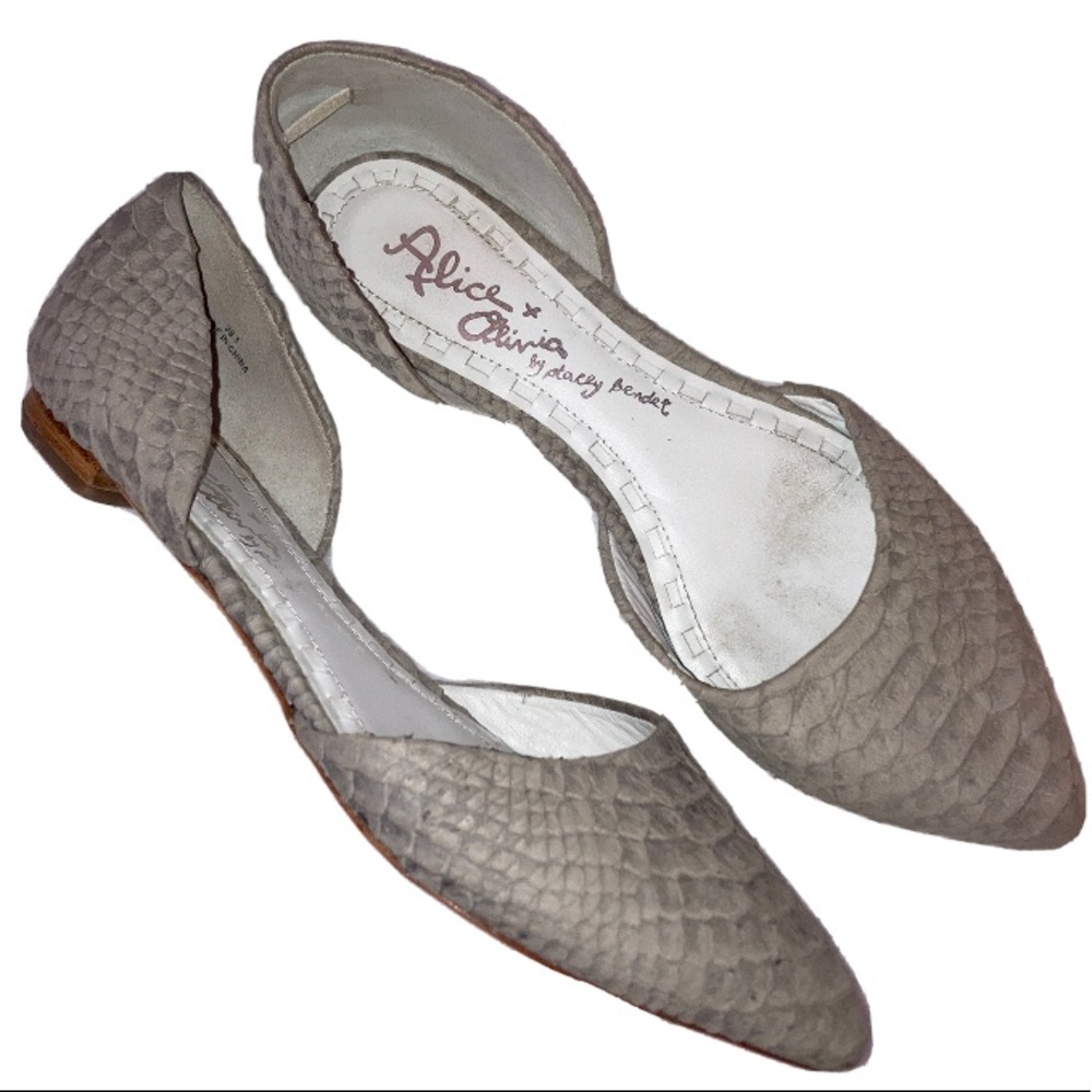 ALICE + OLIVIA Hilary flat snake embossed d’Orsay leather flat in gray size 9.5